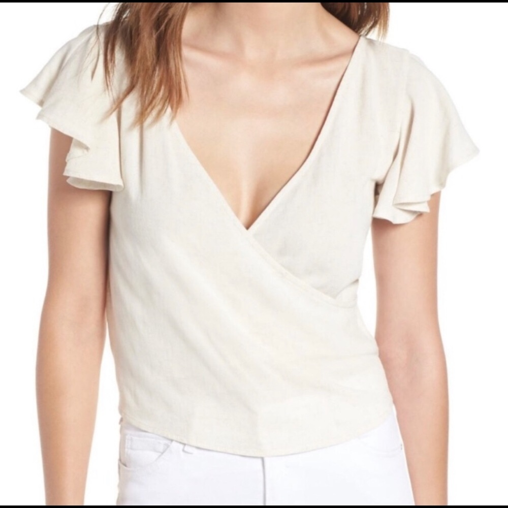 LEITH wrapped linen blend top